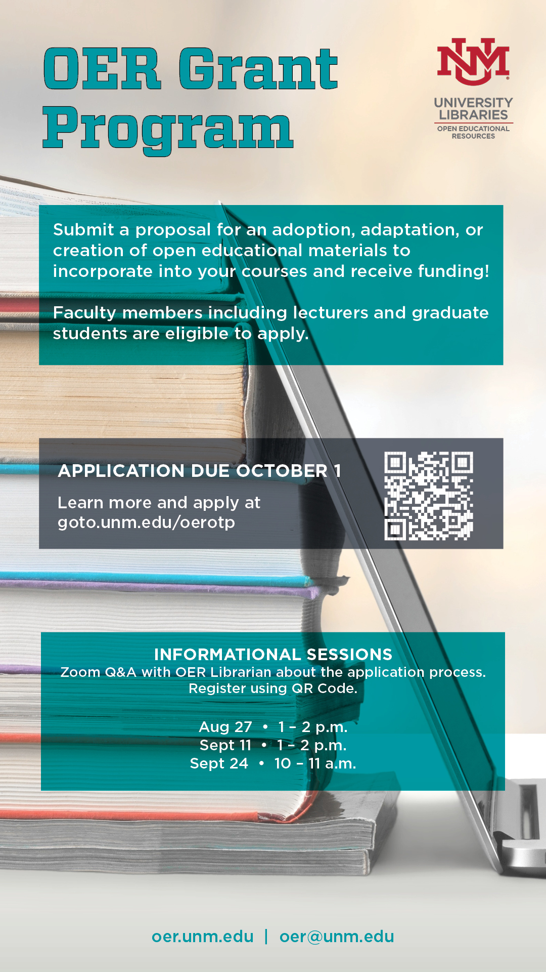 A flyer with the OER Open Textbook Grant program 2025 details.